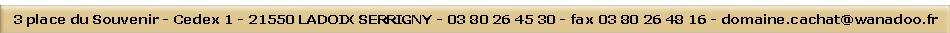 3 place du Souvenir - Cedex 1 - 21550 LADOIX SERRIGNY - 03 80 26 45 30 - fax 03 80 26 48 16 - domaine.cachat@wanadoo.fr